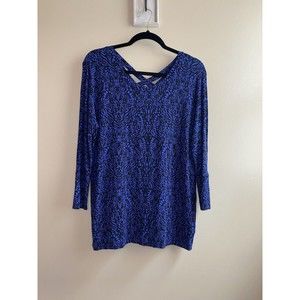 Soma Women's Blue Print Long Sleeve Loose Fit Soft Criss Cross Back Top Sz S